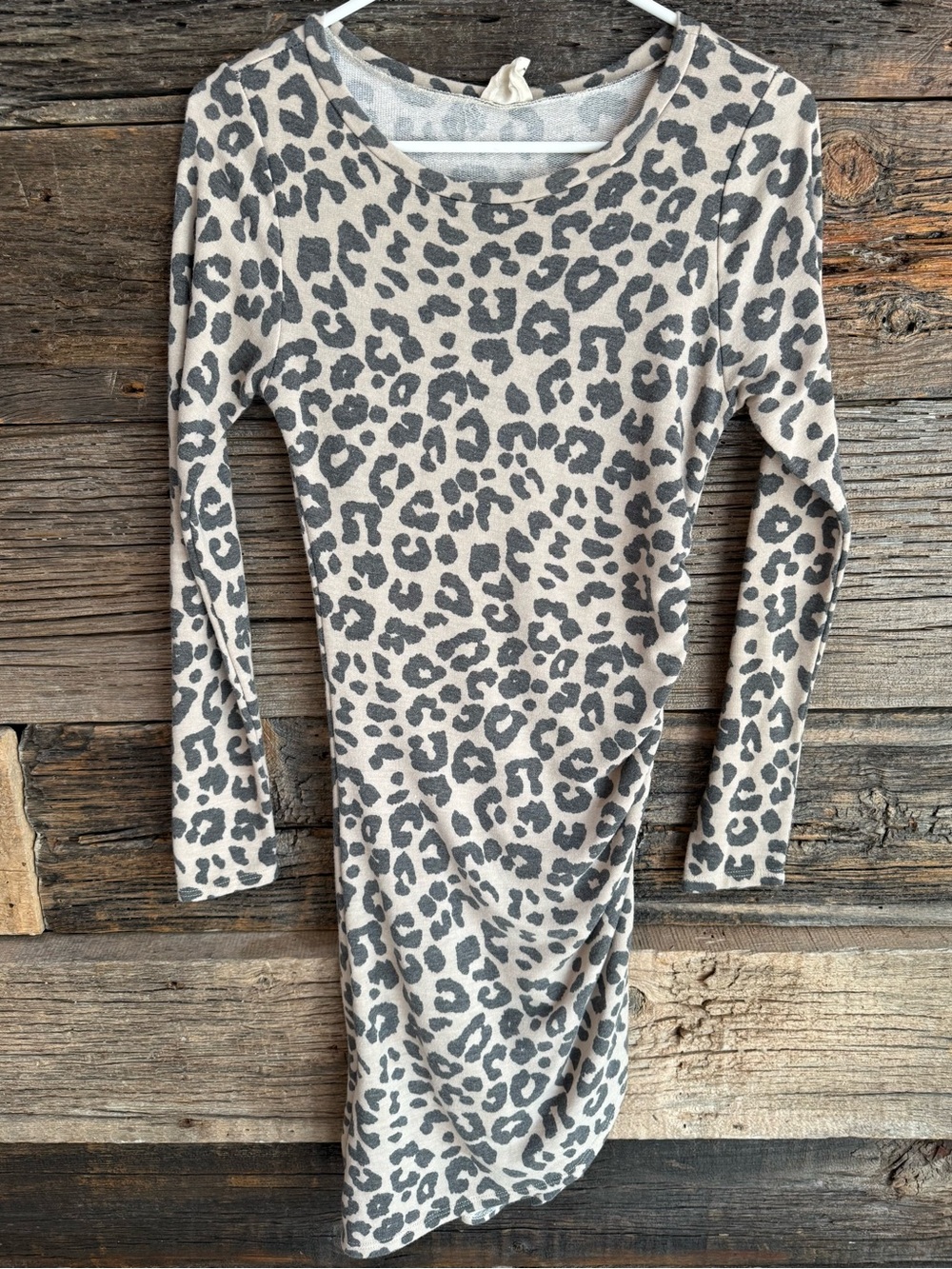 Leopard Print Long Sleeve Bodycon Dress - Neutral Gray/Taupe